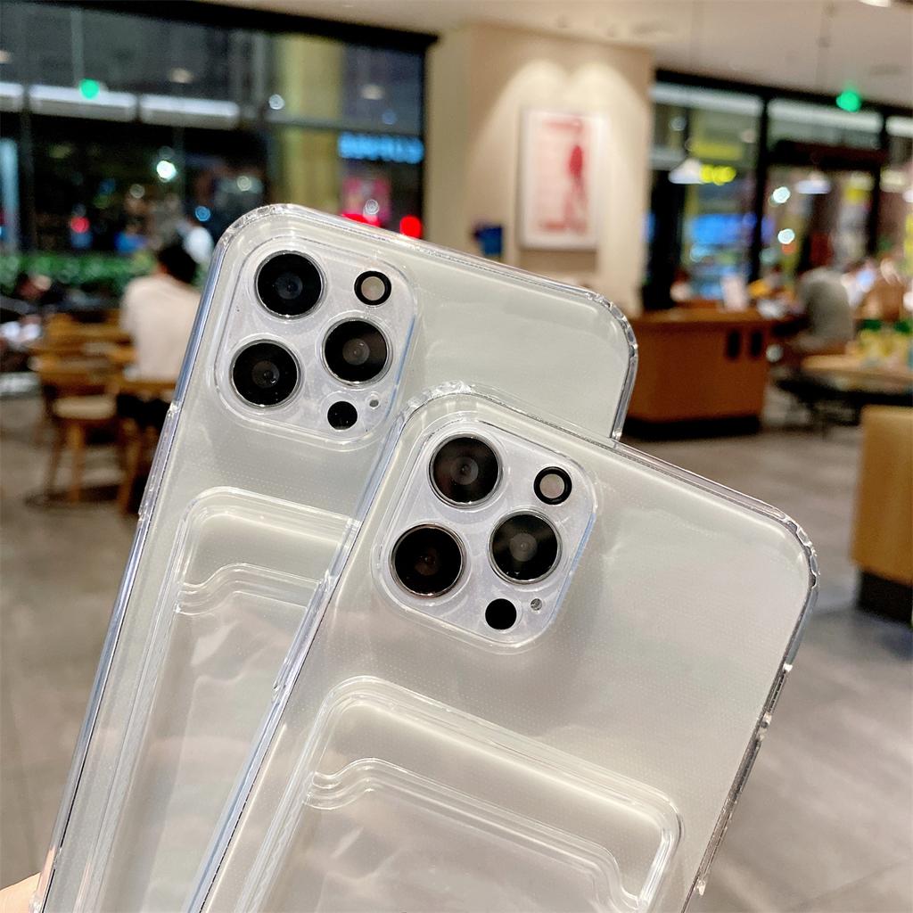 Transparent Internet Celebrity Card Sleeve Mobile Phone Case Apple for 15 14 13 11 12 xr 7 8Plus Xs Max Promax Antidrop Case