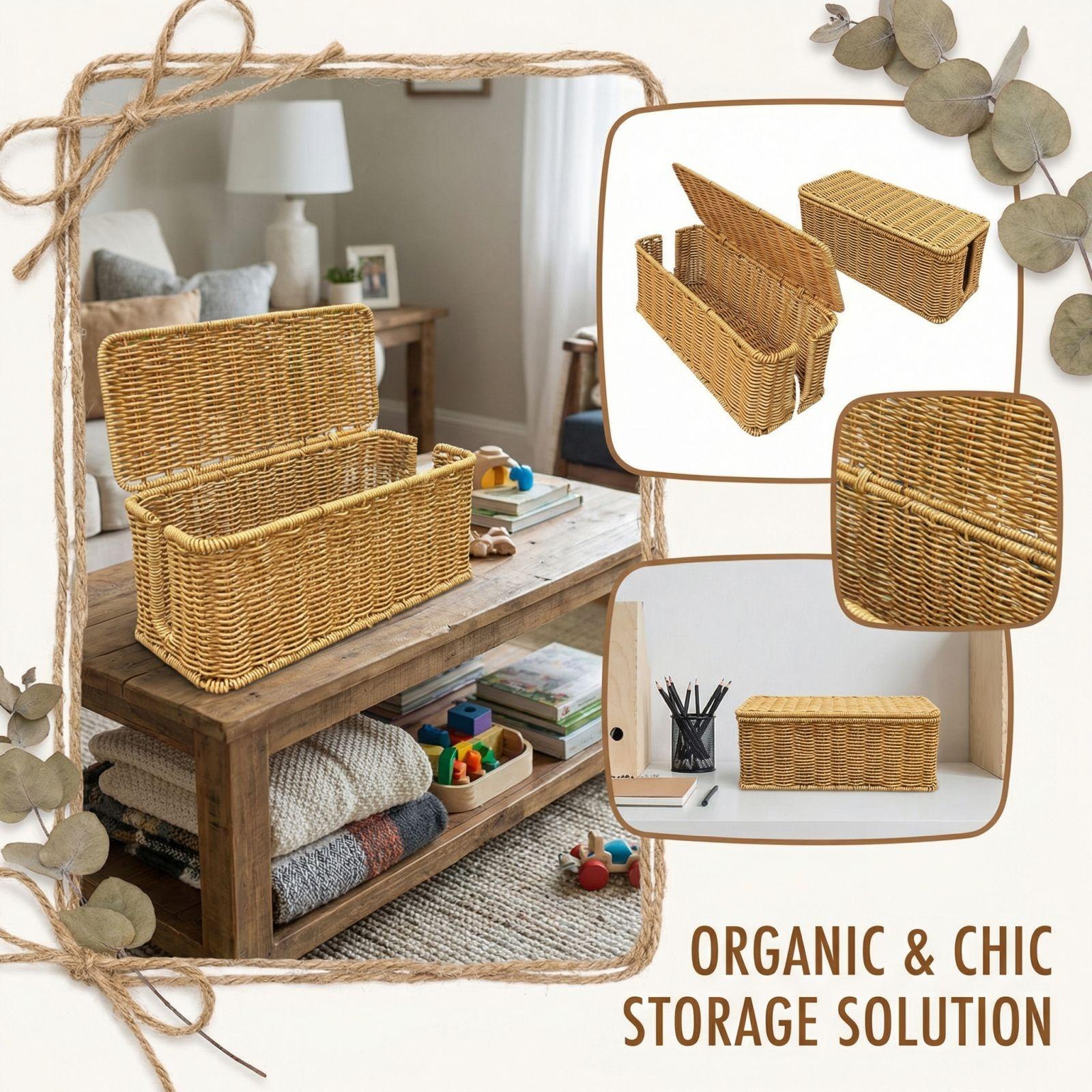 Creative Flip-Top Rattan-Like Woven Storage Basket Household Desktop Organizer Toy Storage Box One Size 1190₽