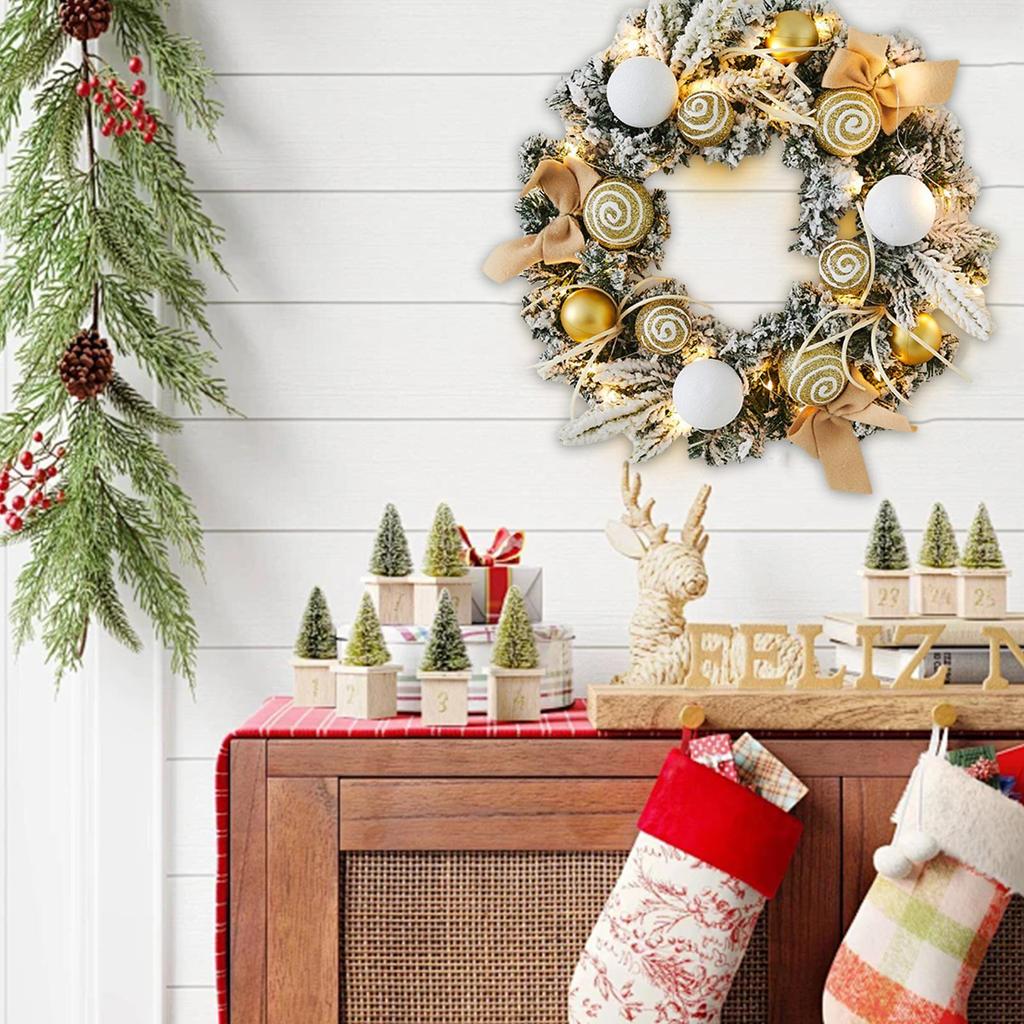 Wreath Decorations With Light Christmas Garland Decor Festive Garland Lighted 11.8Inch Wreath For Wall Winter Indoor Holiday