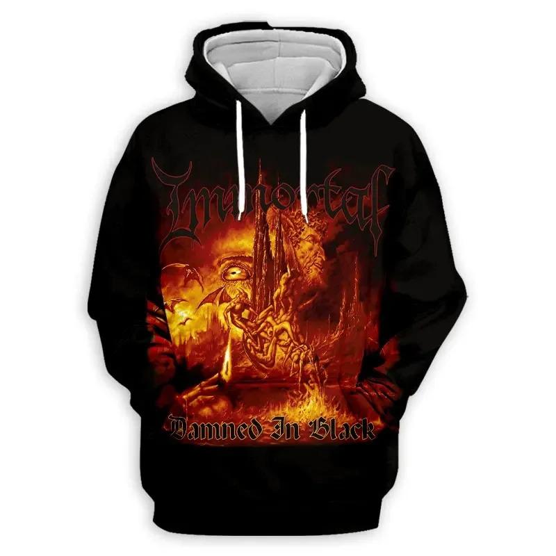 2025 3D Printed Black Metal Rock Immortal Hoodie for Men and Women Hip Hop Trendy Sportswear Y2k Sportswear Oversized Street