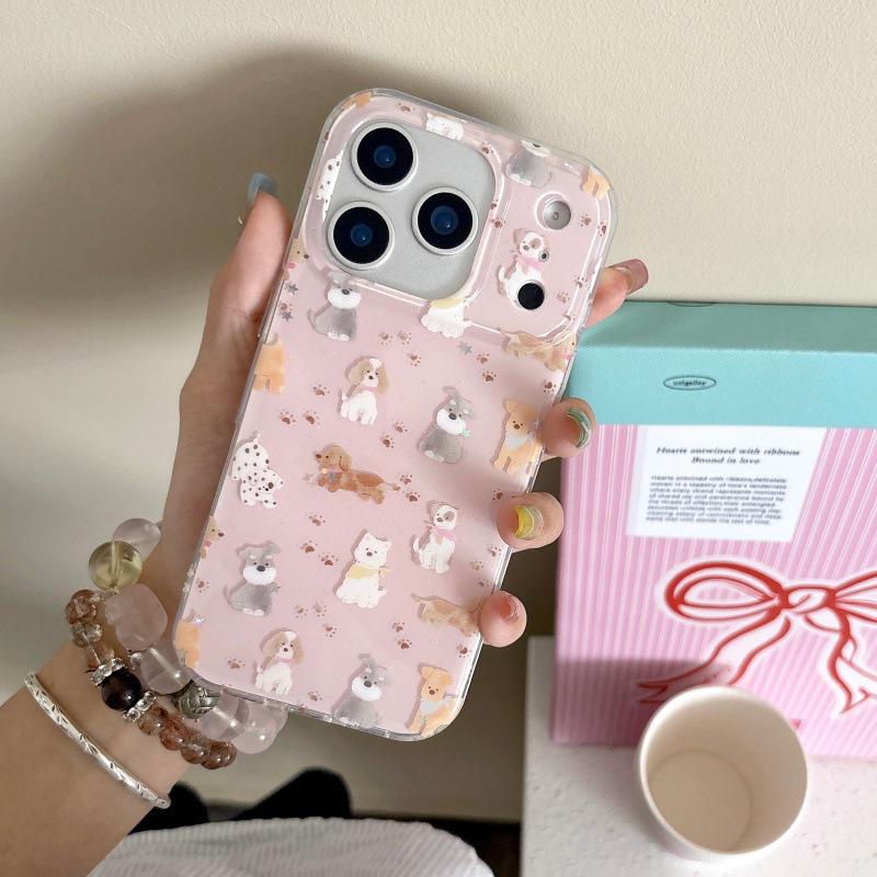 Inspired Glitter Puppy Full Screen Phone Case for iPhone 14/15, 17 Pro Max, 16 PM - Women's Style