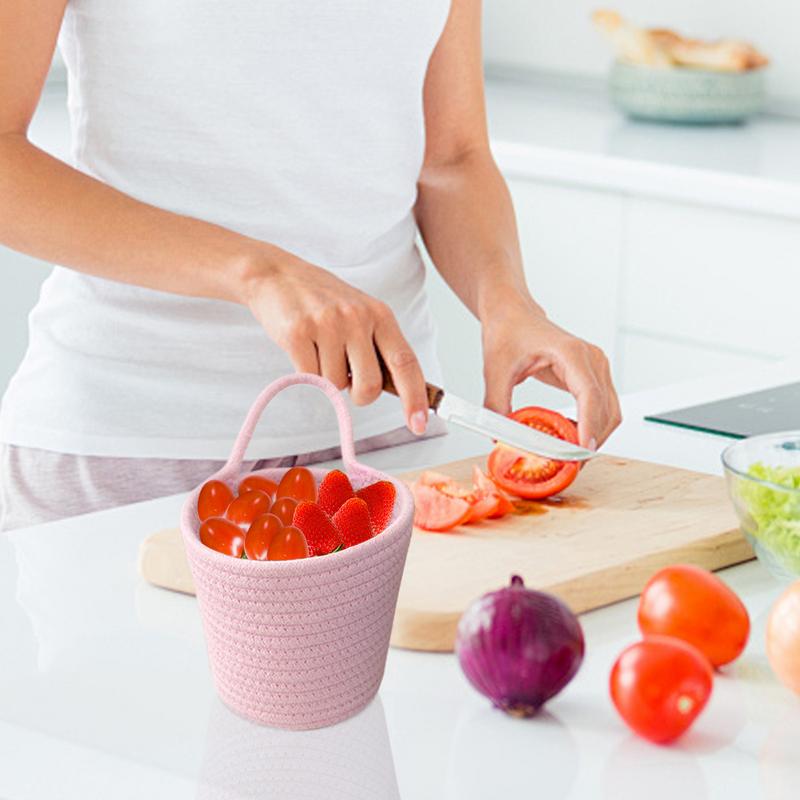 Wall-Mounted Woven Basket Hand-woven Organizer Container Wall Basket With Handle Toy Storage Vegetable Rope Bins For Kitchen