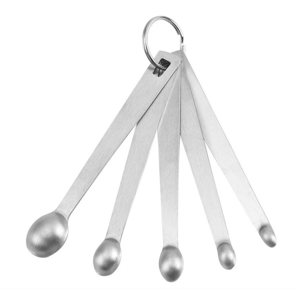 5Pcs Set Stainless Steel Measuring Spoons Set Hangable Rust-Resistant Mini Coffee Spoons Durable Cooking Measure Teaspoons