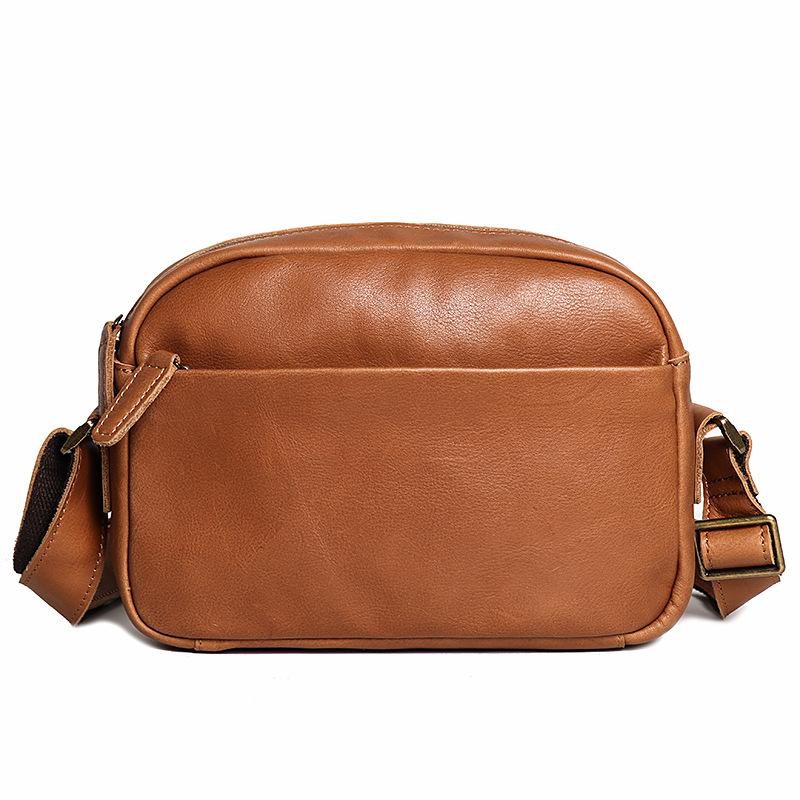 Stylish And Simple Leather Men'S Bag Men'S Cowhide Literary Small Shoulder Bag Women'S Oblique Span Small Square Bag