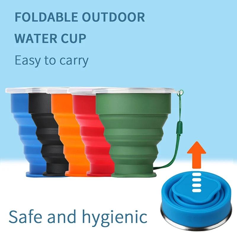 Outdoor Silicone Folding Cup with Lid: Portable for Camping, Hiking & Travel