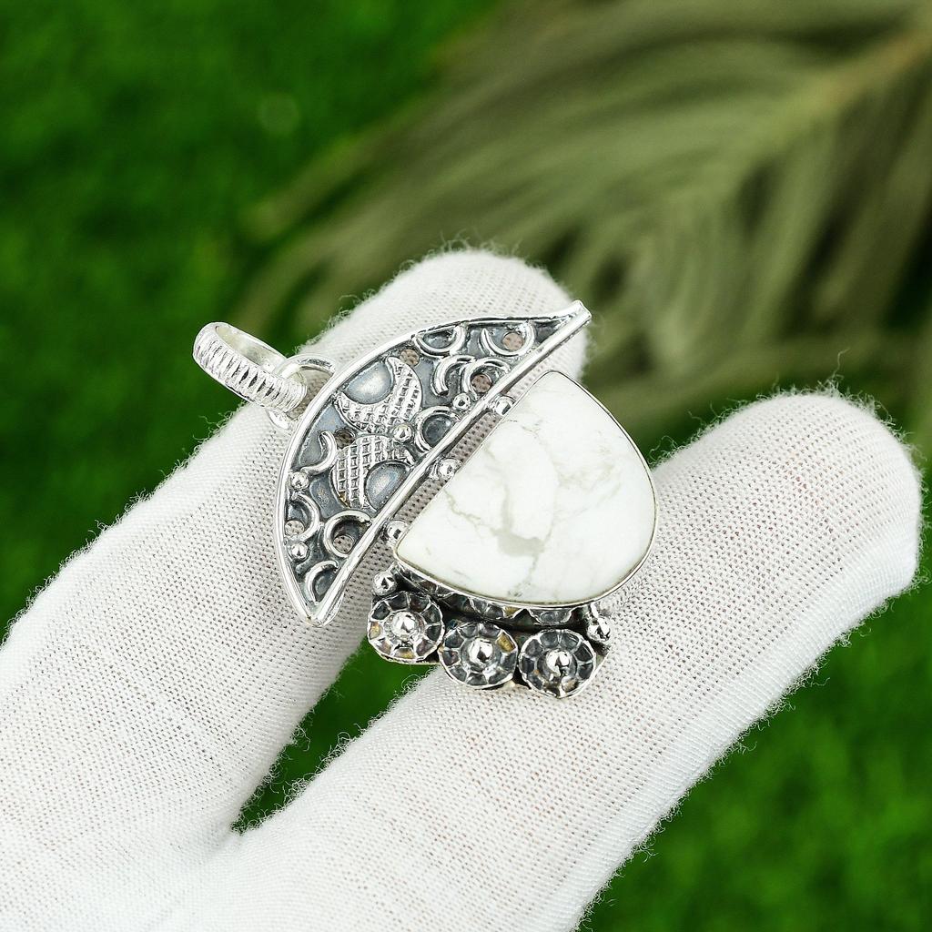 Natural Howlite Gemstone Indian Jewelry 925 Sterling Silver Pendant For Girls