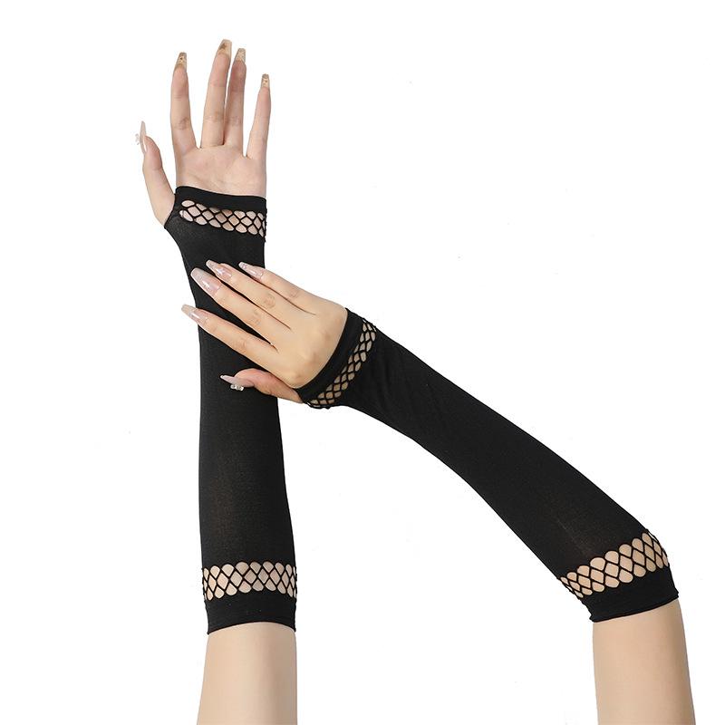 European Fishnet Patchwork Fingerless Gloves - Y2K Sun Protection, Punk Gothic Style.