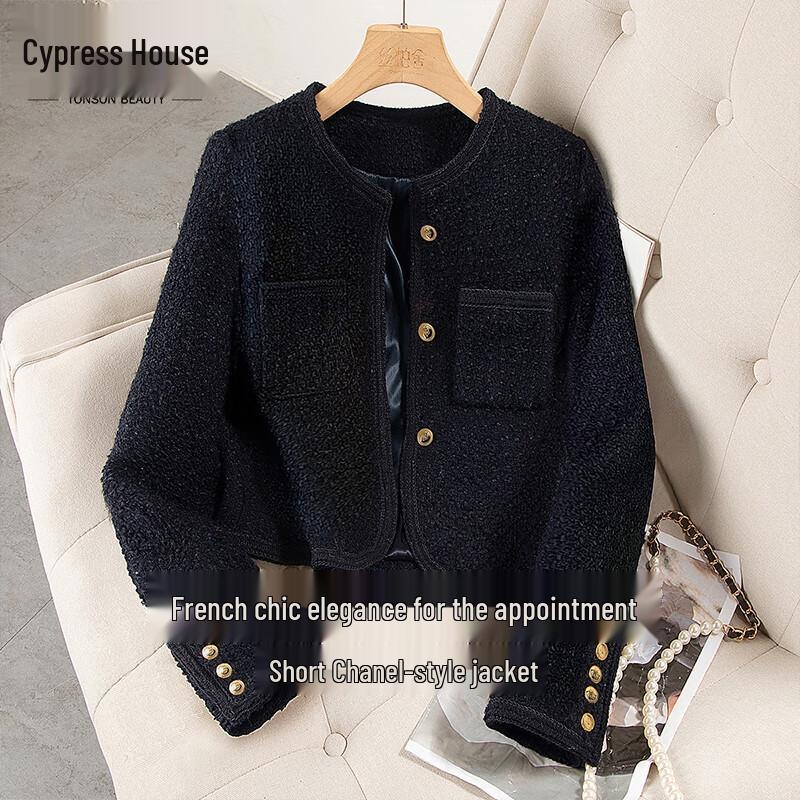 

Женский твидовый жакет в французском стиле с коротким рукавом и золотыми пуговицами XL