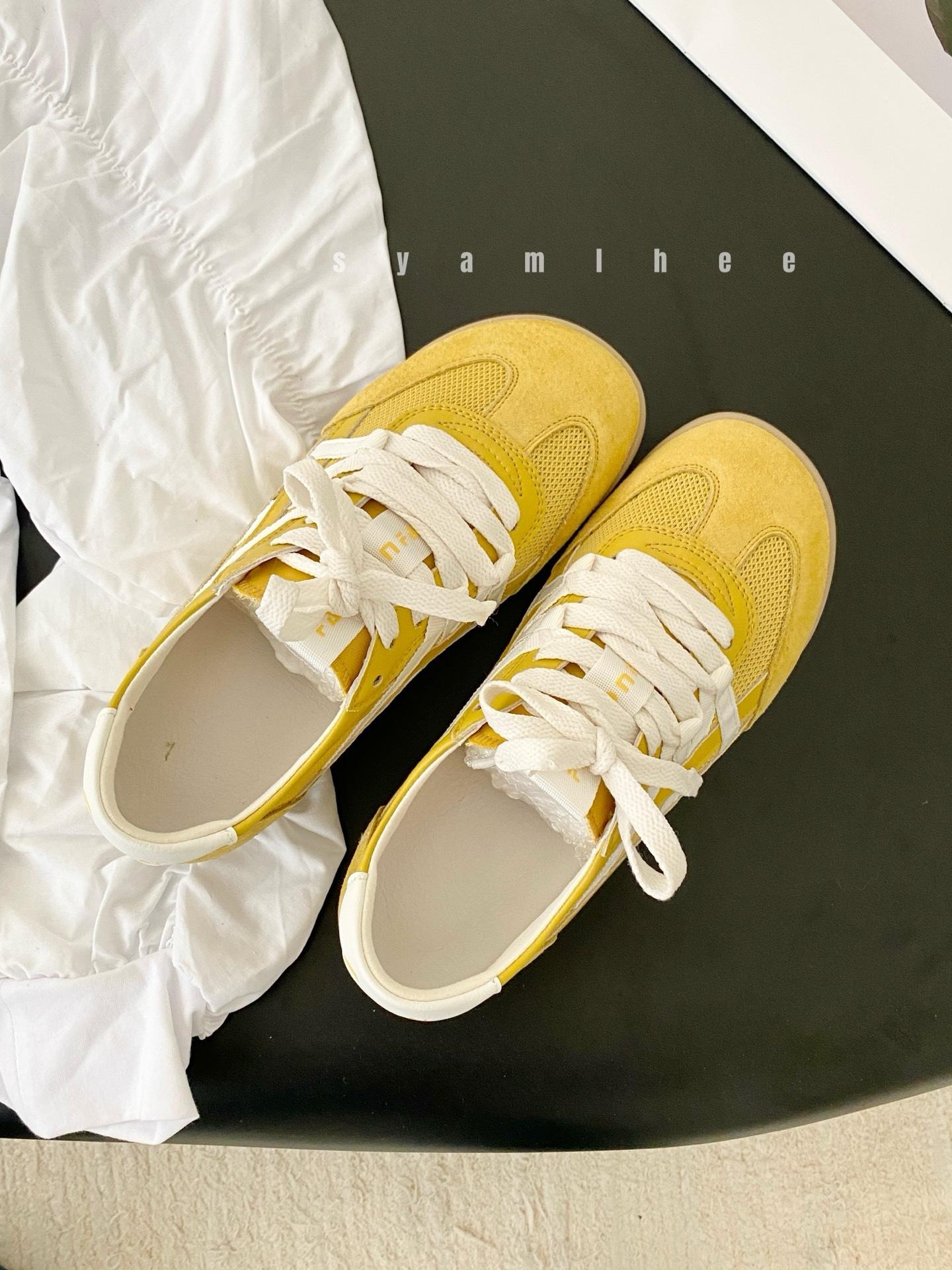 

Летние новые повседневные на шнуровке универсальные кожаные сетчатые дышащие удобные легкие женские маленькие белые туфли 35 жёлтый