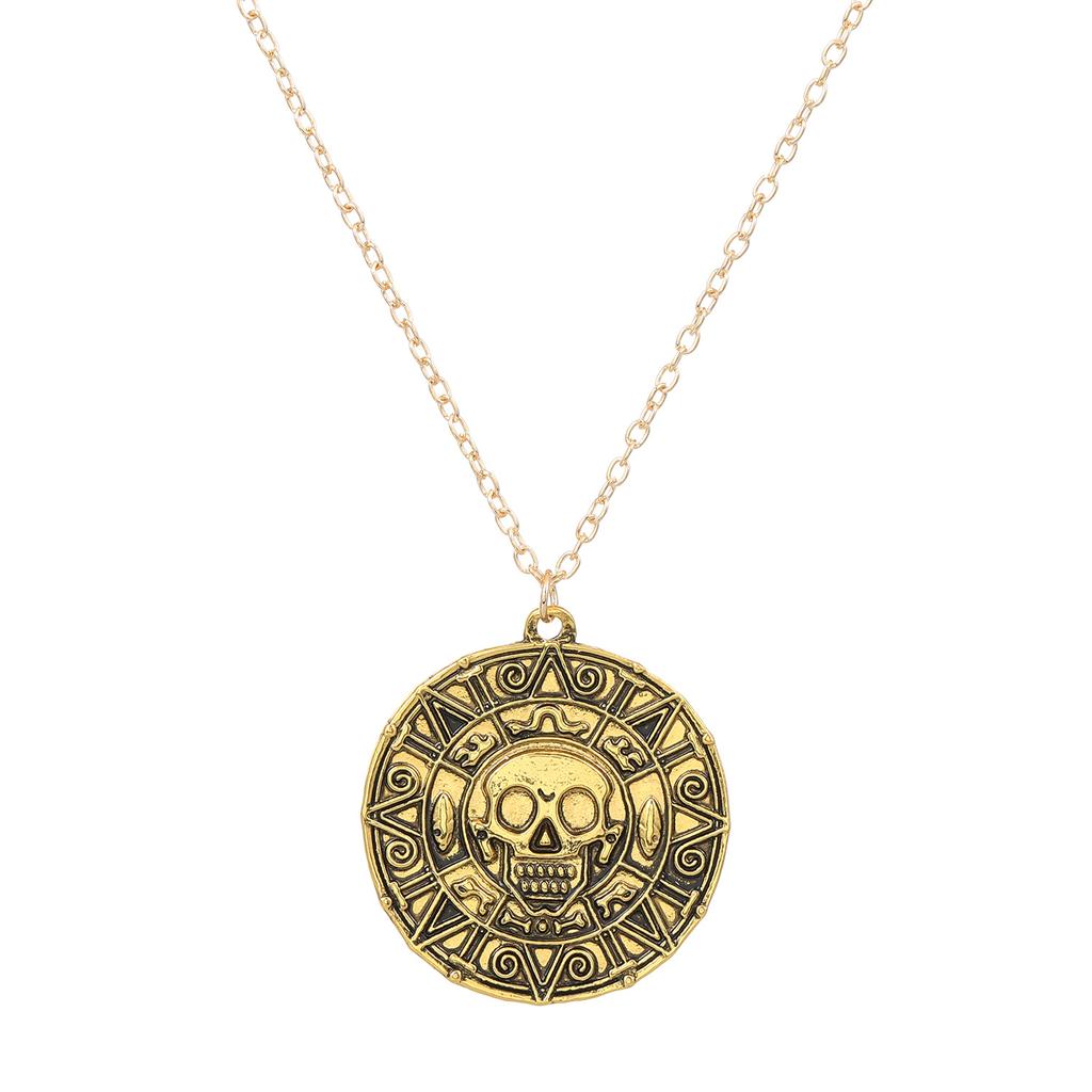 Movie Accessories Pirates Of The Caribbean Necklace Aztec Gold Coin Chain Men'S Skull Necklace Pendant