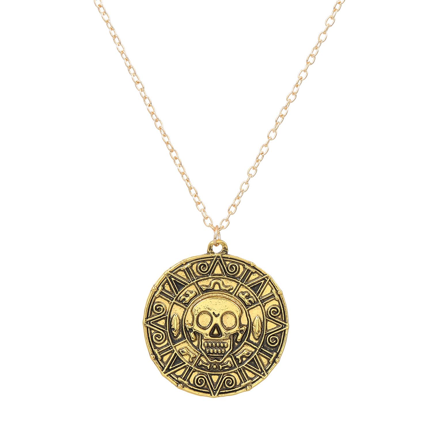 

Movie Accessories Pirates Of The Caribbean Necklace Aztec Gold Coin Chain Men S Skull Necklace Pendant