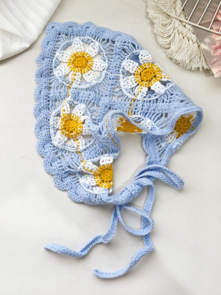 1 Stück rustikales französisches Dreiecks-Häkelstirnband mit Blumenmuster, Damen-Haarschmuck mit Blumenmuster für Haarstyling und Dekoration