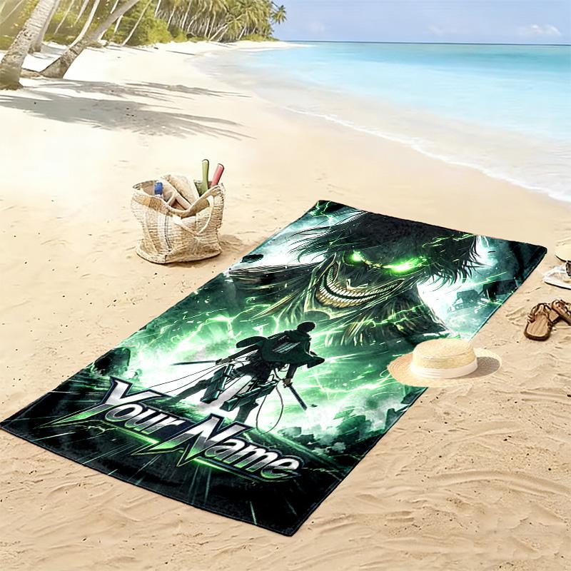 Name Custom Attack-on-Titan Print Beach Towel, Large Soft Quick Dry Towel for Beach Camping Swimming
