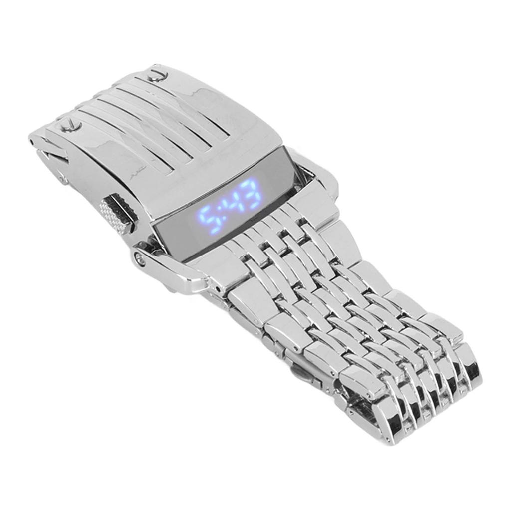 Alloy Watch LED Digital Display Quick Release Fashionable Men Watch for Daily Business Silver Blue Light