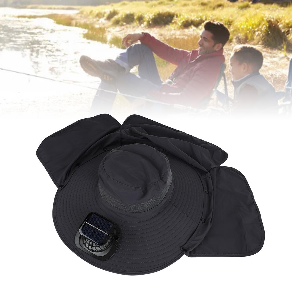 Sun Hat with Solar Fan 3 Wind Speeds Outdoor UPF50 Sun Hat Wide Brim Fishing Hat with Neck Flap USB Charging