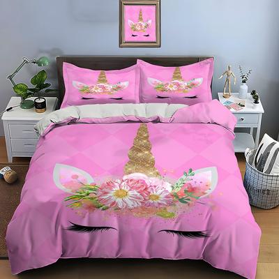 3-teiliges Bettwäscheset mit rosa Einhorn-Print, Bettbezug 1 Bettbezug 2 Kissenbezüge, Bettwäscheset für Erwachsene und Kinder, Luxus für Mädchen, Geschenke