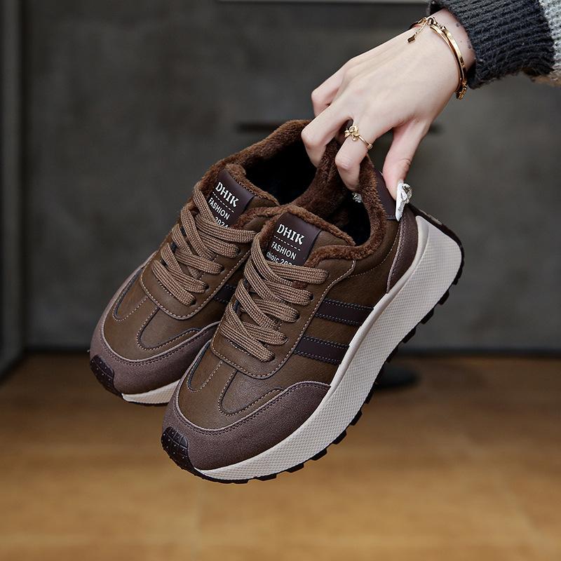 

инс корейская версия новых бархатных туфель Форрест Гамп женские 2025 зима студенческие спортивные папины кроссовки платформа повседневная обувь BN027 38 коричневый