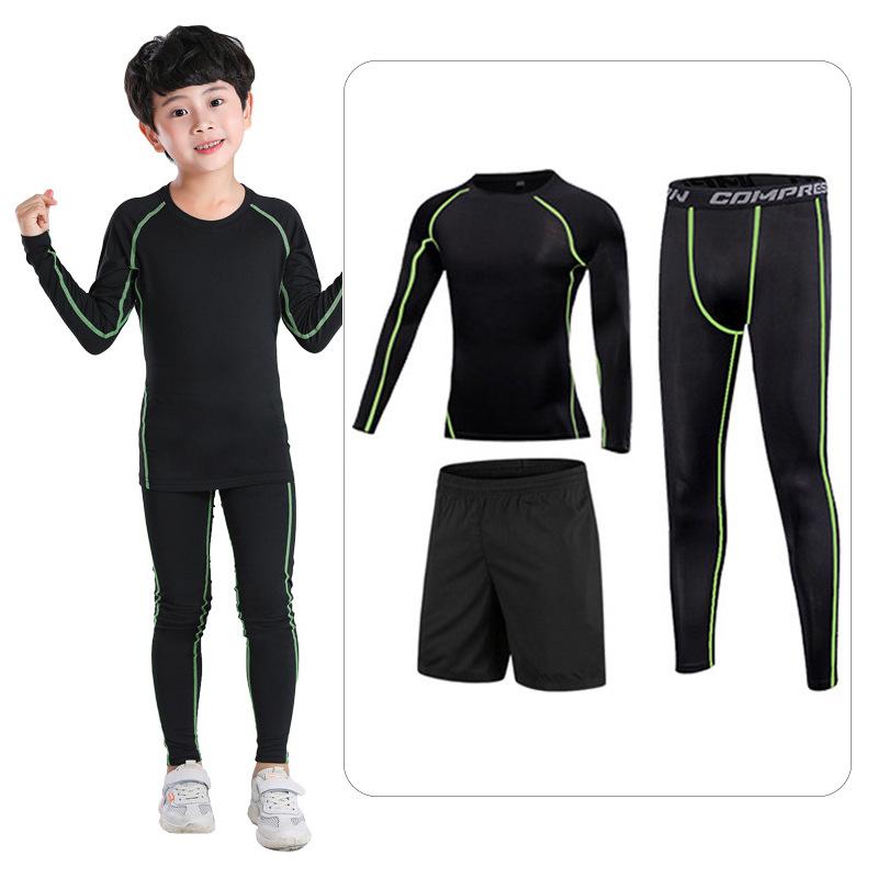 Kids' Summer Sports Compression Set: Quick-Dry Basketball & Football Training Suit, Breathable Fitness Wear for Morning Runs.
