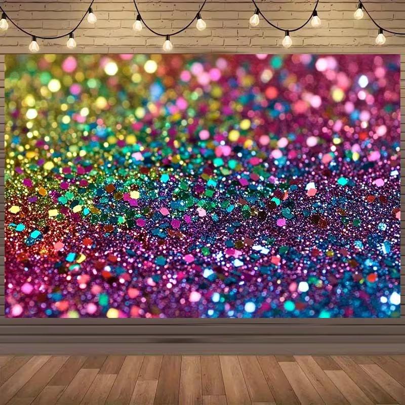 Sfondo Fotográfico Glitter Arcobaleno 2D Scintillio Colorato Sfondo per Feste