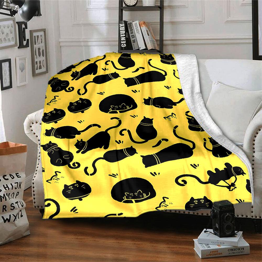 1pc Cat Pattern Lightweight Flannel Blanket, Comfortable and Warm Blanket, for Office and Camping Sofa Bed, Livingroom010
