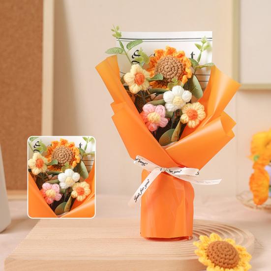 Háčkovaná Kytice Květin s LED Světlem DIY Ručně Pletený Slunečnicový Ozdoba Příze Květinová Dekorace Dárek ke Dni Matek Narozeninám