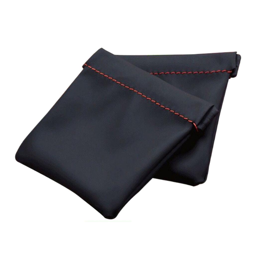 2pcs Earphone Pouch PU Leather Black Auto Elastic Closure Portable Earbud Storage Bag for Coin Key USB Drive Jewelry