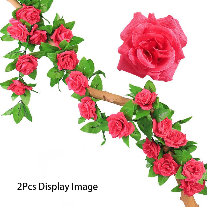 2Pcs 2.3M Rose Artificial Flowers Vine Fake Flower Head for Home Room Decor Garden Wall Wedding Decoration Outdoor Arch Ornament
