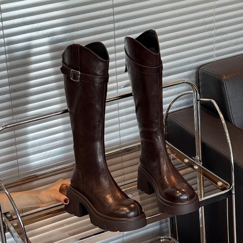 Woman Knee High Boots Platform Thigh High Boots Fashion Chunky Heels 2026 Autumn Winter Round Toe Zipper Long Motorcycle Botas