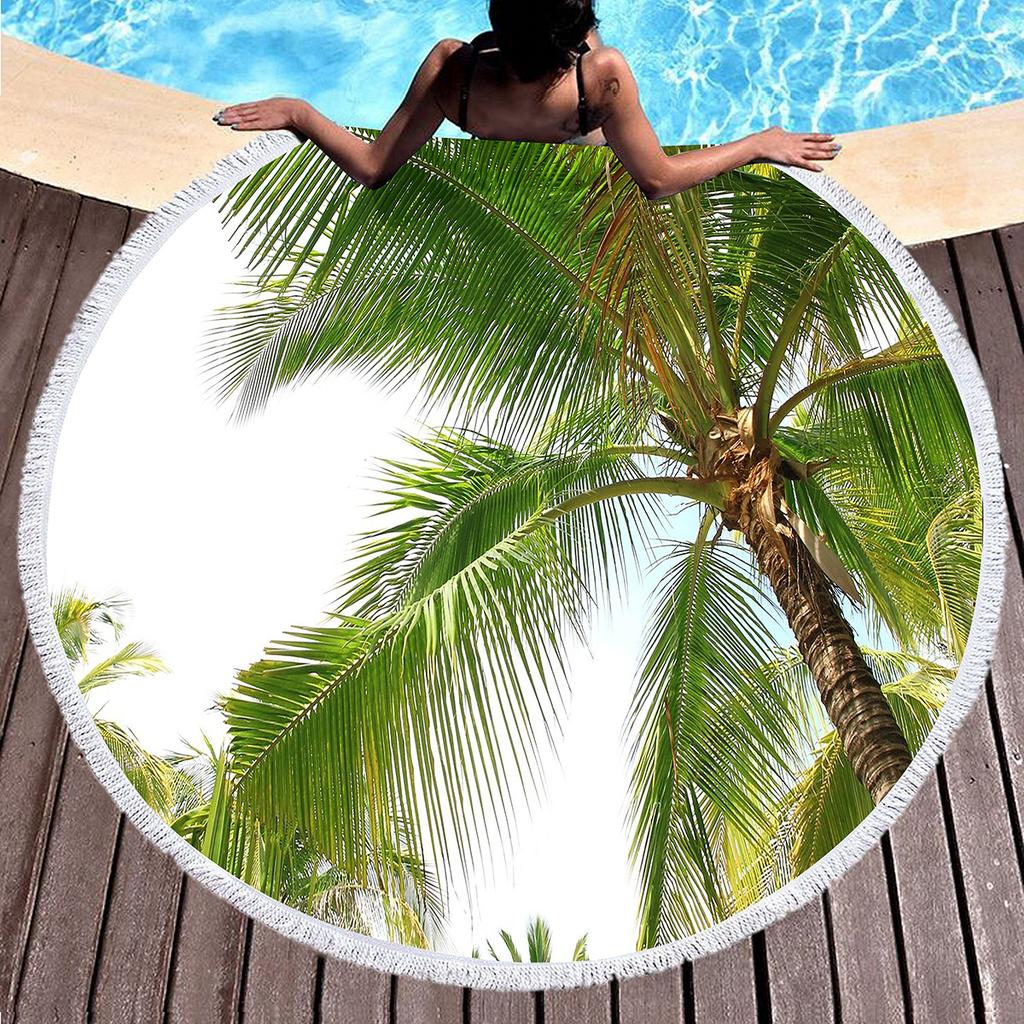 Tropical Fruit Coconut Print Round Beach Towel Microfiber Absorbent Circle Beach Blanket Hawaiian Yoga Mat Meditation Picnic Rug