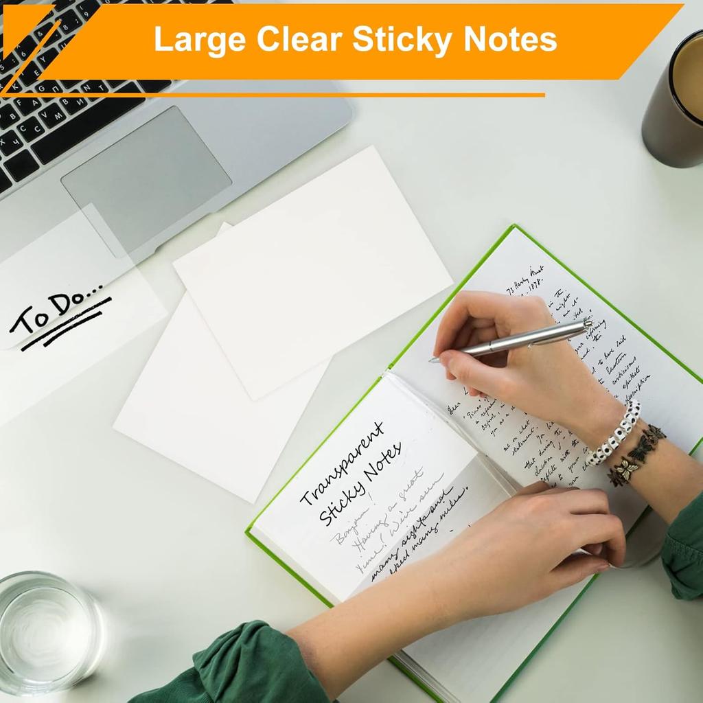 5x7 Inch Transparent Sticky Notes, 2 Pads Large Translucent Self-Adhesive Clear See Through Post Supersize Sticky Notes for Office Woman School