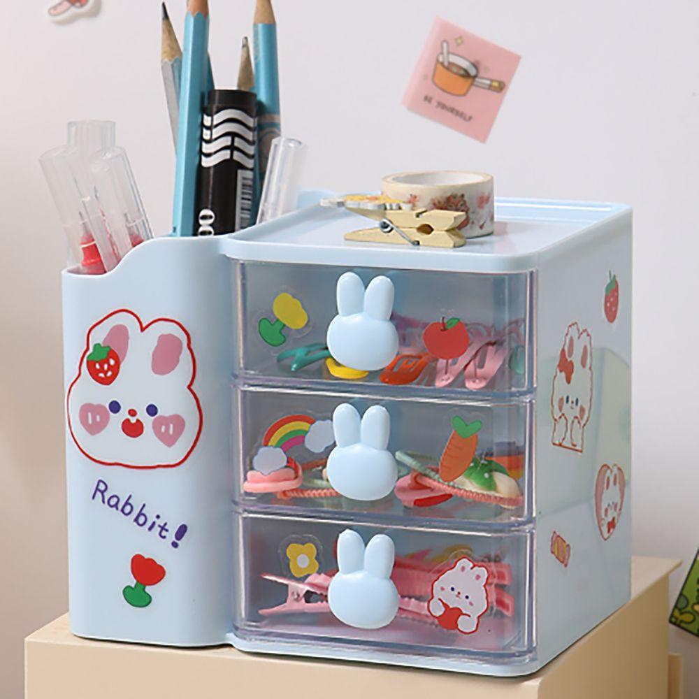 Multi-functional Rabbit Storage Box See Through Drawer Cartoon Stationary Storage Rack Spacious Pen Holder Student