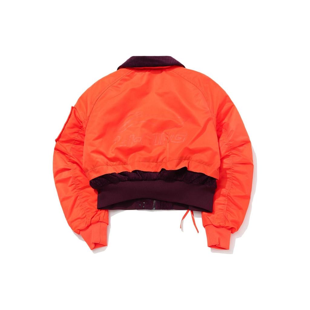 Li Ning Short Collar Short Sleeve Cotton Jacket Women Jacket Flame-Orange AJMQ024-2