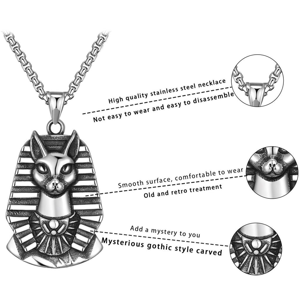 Hao Xing 2021 Stainless Steel Egyptian Pharaoh Cat Pendant Necklace