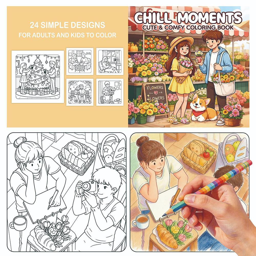 24 page Coloring book for stress relief, warmth and comfort, couple love, character coloring, drawing book