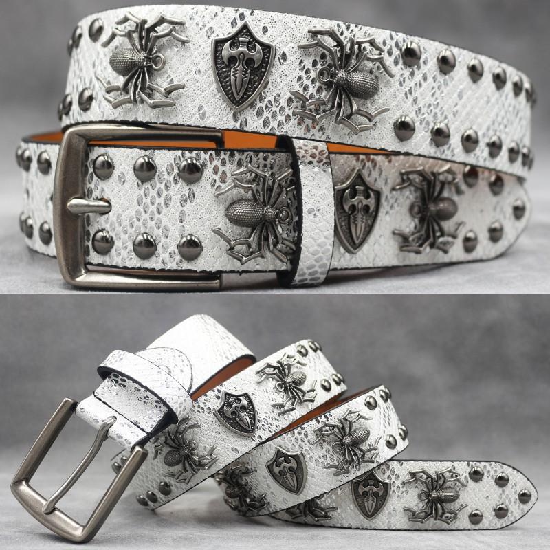 Original Punk Belt Men Women Skull Rivet Snake PU Leather Needle Buckle 105-125cm