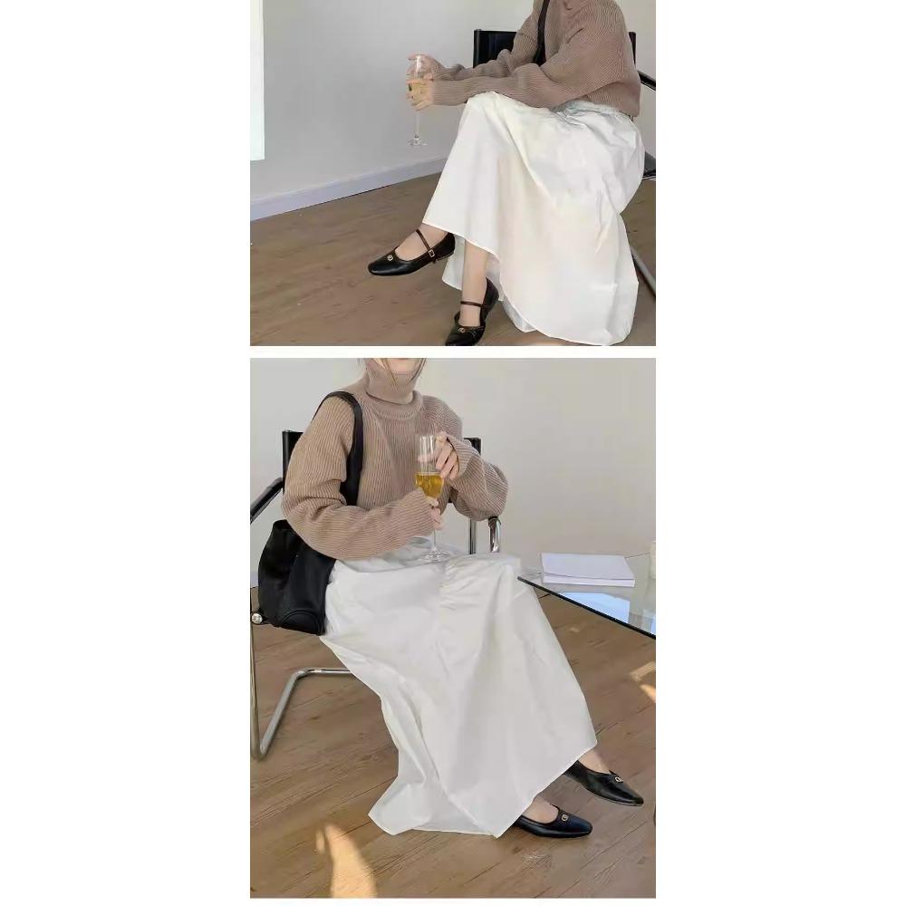 Damen Schick Einfach Plissiert Patchwork Elastischer Bund A-Linien Midilanger Rock