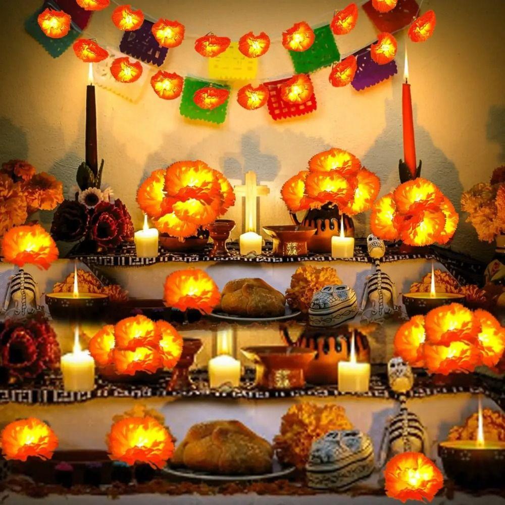 Mexican Style Artificial Flowers String Lights Warm Light Holiday Decorative Lamp  Garden Party
