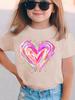 Childrens Pure Cotton Tshirt with Colorful Heart Pattern Fashion Round Neck Short Sleeves Casual and Breathable Top Girls