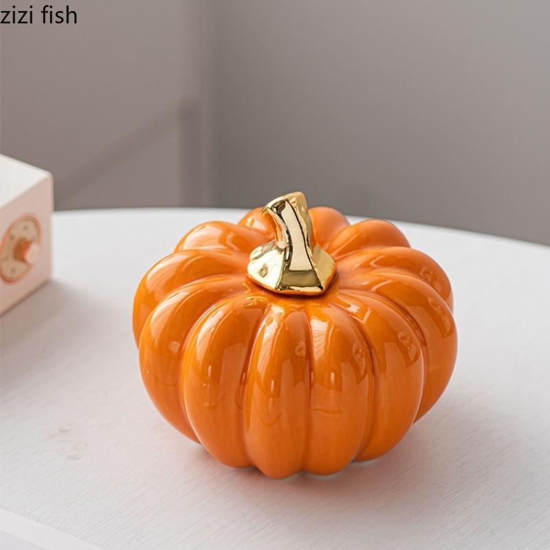 Ceramic Pumpkin Ornaments Home Decoration Crafts Halloween Gift Desktop Display Sculpture Model Figurines Miniatures Statue