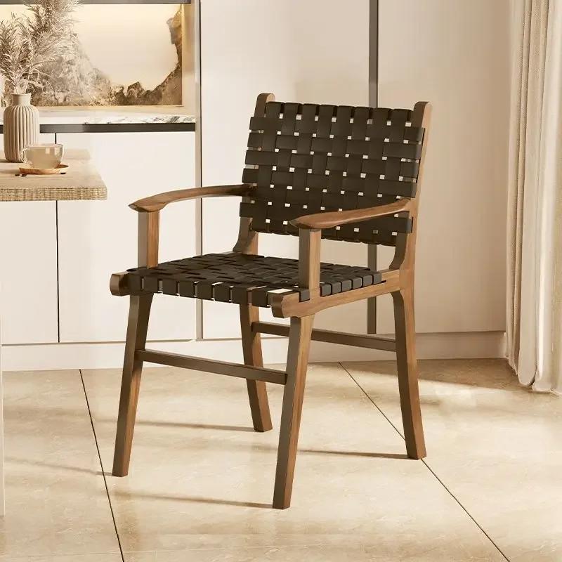 Nordic Wooden Rattan Lightweight Luxury Balcony Chair Rope-Woven Lazy Recliner Stylish Saddle Backrest Seat