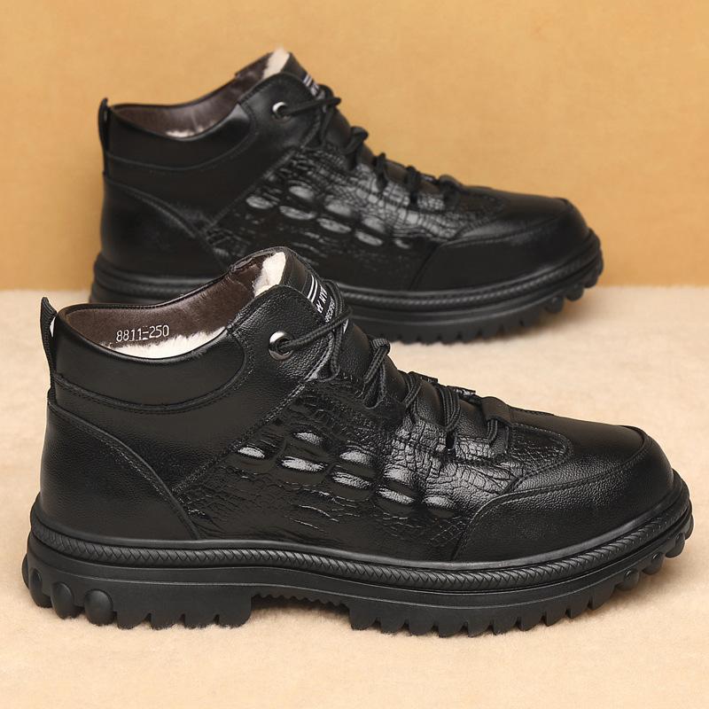 Wool Snow Cotton Shoes High-top Velvet Leather Shoes Middle-aged Men's Shoes Large Size Thickened Winter Shoes Thick Sole Warm Winter Non-slip