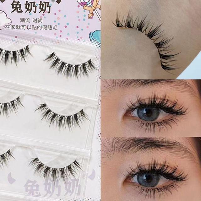 Mogugu - Set of 3 Pairs: Natural Wispy Clear Band False Eyelashes GM20 - Black