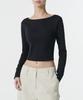 MUSINSA STANDARD WOMAN Women'S Slim Crop Reversible Neck Long Sleeve T-Shirt [Black]