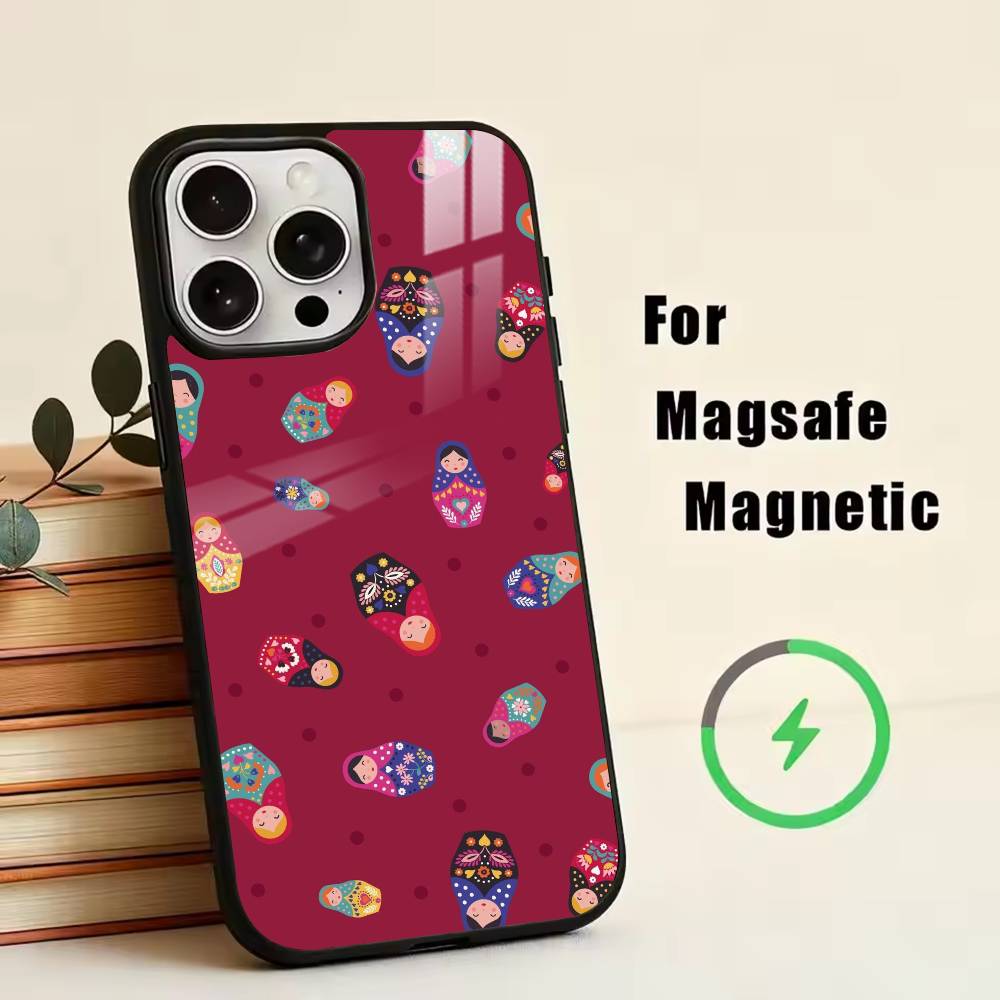 Cute Russian Doll Art Phone Case For iPhone17,16,15,14,13,12,11 Plus,Pro Magnetic with Magsafe Wireless Charging