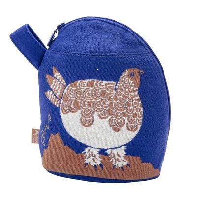 Kusubashi Mon Ori MiW Gusseted Springtime Ptarmigan Design Blue Pouch, [A-69968-90-B]