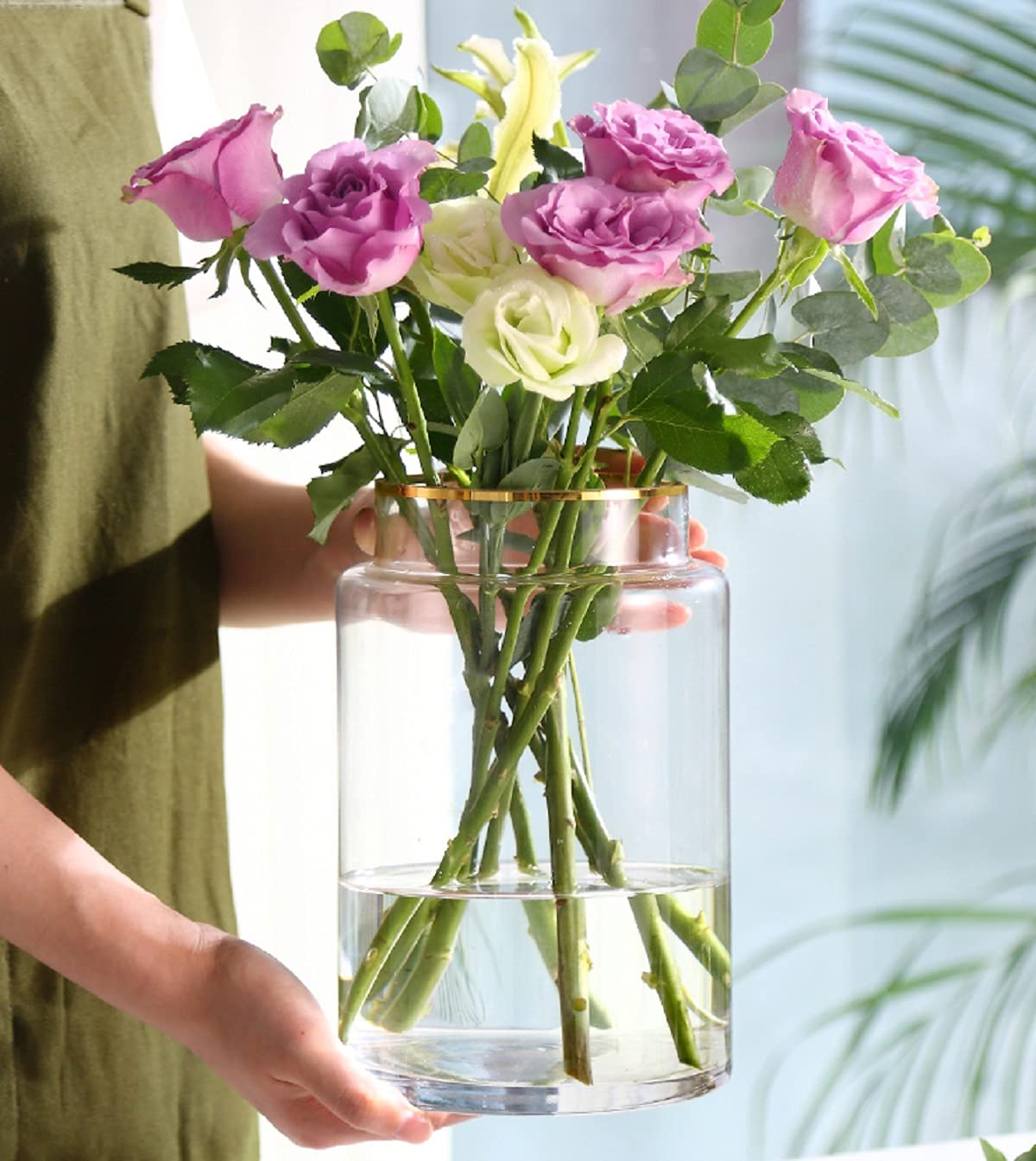 

stylish glass transparent flower large glass glass flower interior flower artificial simple interior Large, vase, vase, vase, base, bottle,