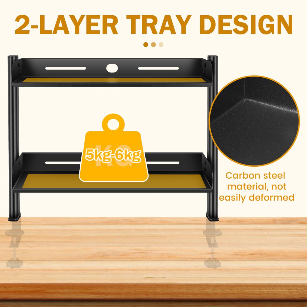 2 Tiers Clamp-on Desk Shelf No Drill Desk Organizer Rack Space Saving Adjustable Metal Computer Desktop Clamp High Load-Bearing