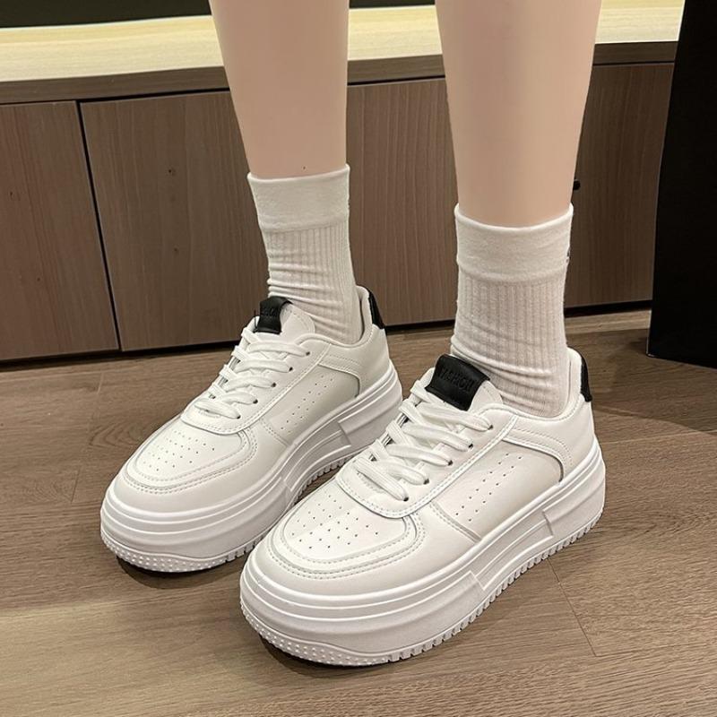Platform White Shoes Autumn New Retro Student Height Increase Solid Color Round Head Casual Sports Shoes