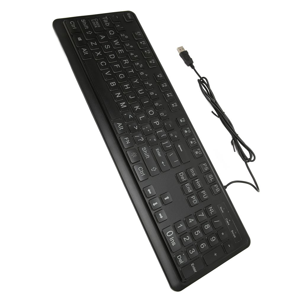Large Print Keyboard Large Bold Letters 104 Keys Standard Full Size USB Wired White LED Backlit