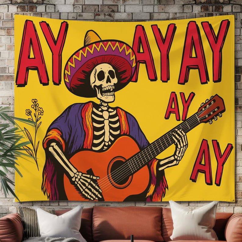 Skull hat guitar tapestry 75x100 чёрный